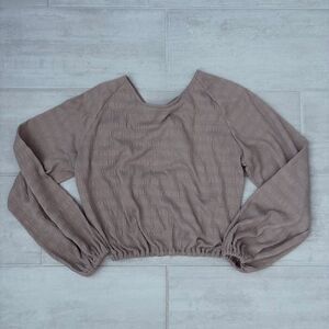 Sincerely Jules Blush Pink Open Back Crop Top Bubble Sleeve Elastic Waist XS